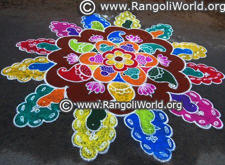 Peacock & mango rangoli design margazhi 2018